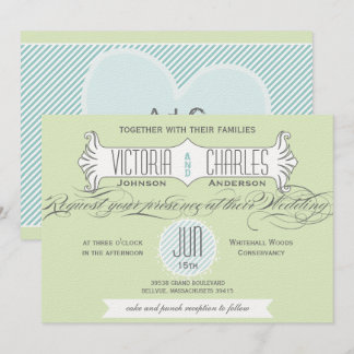 Aqua and Green Vintage Modern Typography Wedding Invitation