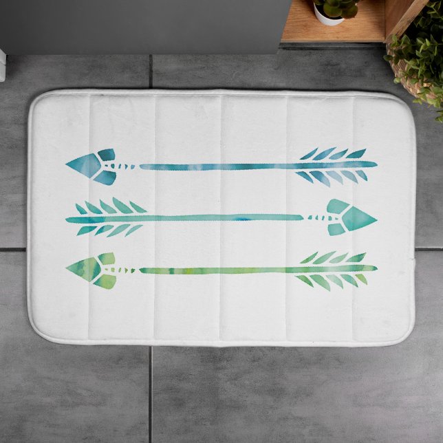 Aqua and Green Watercolor Arrows Bathroom Mat (Creator Uploaded)