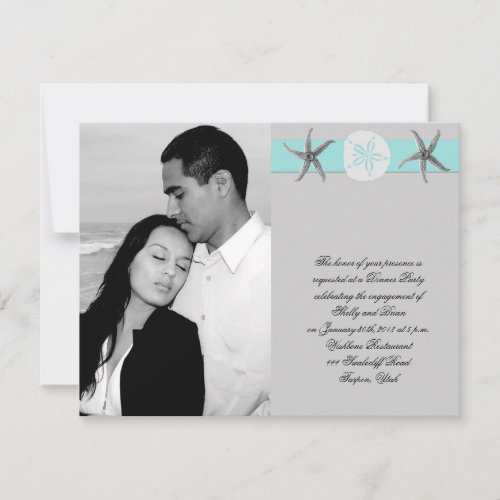 Aqua and Grey Band Starfish Wedding Engagement Personalized Announcement