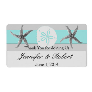 Aqua and Grey Band Wedding Water Bottle Label