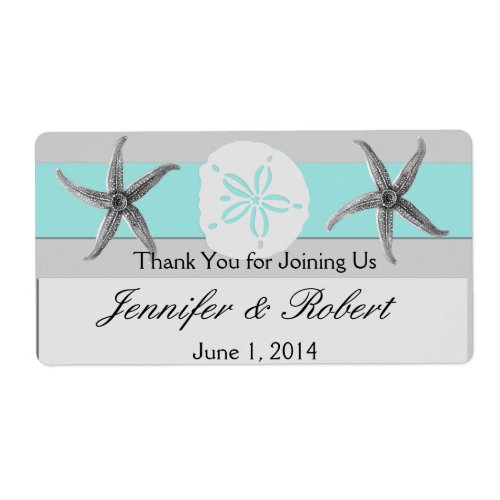 Aqua and Grey Band Wedding Water Bottle Label