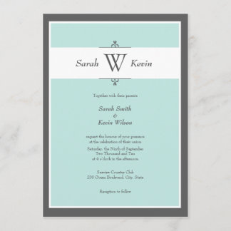 Aqua and Grey Monogram Wedding Invitations