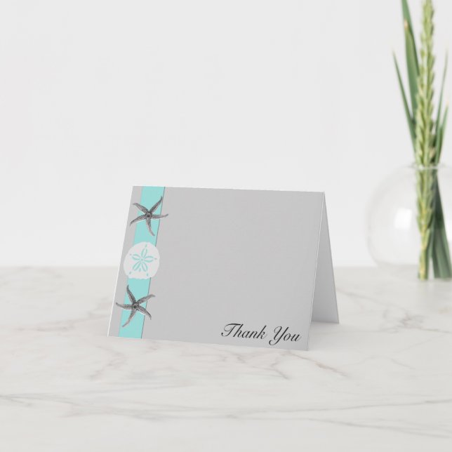 Aqua and Grey Starfish Wedding Thank You Card (Front)