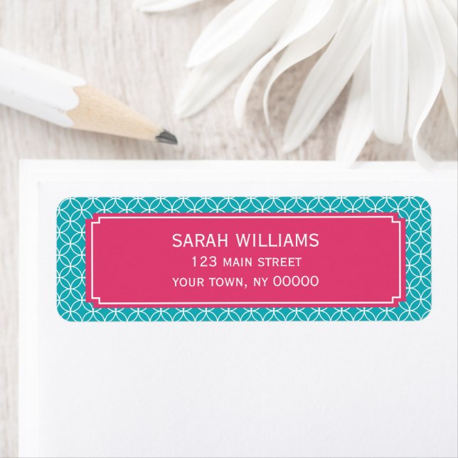 Aqua and Hot Pink Geometric Pattern Label (Insitu)