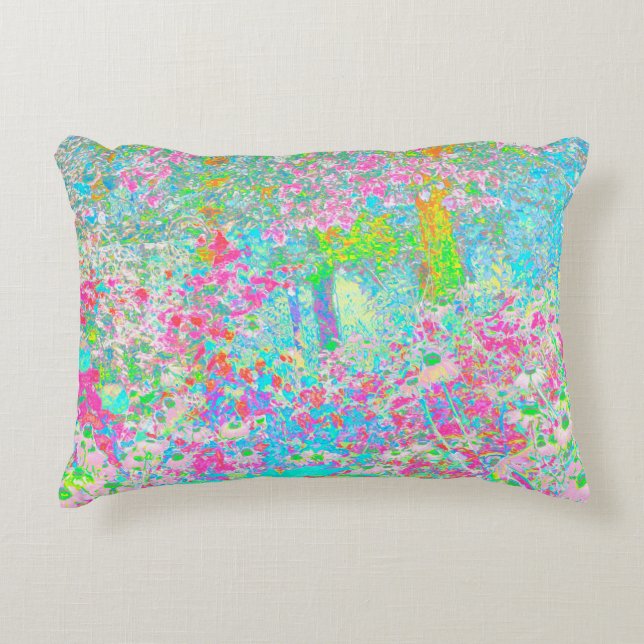 Aqua and Hot Pink Sunrise in My Rubio Garden Accent Pillow (Front)