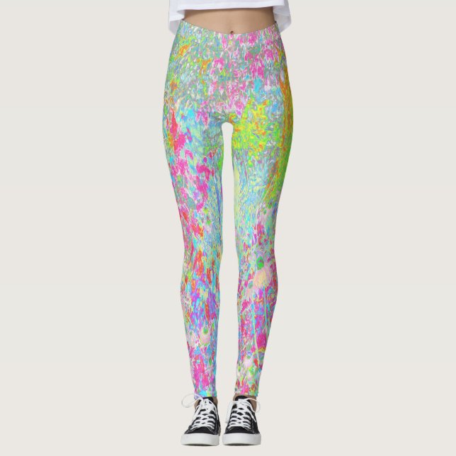 Aqua and Hot Pink Sunrise in My Rubio Garden Leggings (Front)