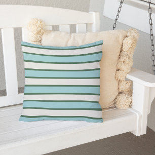 Aqua and Hunter Green Summer Stripe Outdoor Pillow