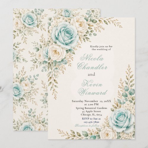 Aqua and Ivory Wedding Invitation