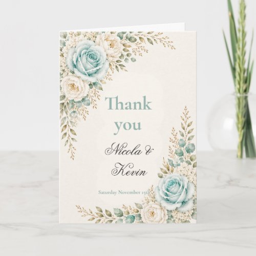 Aqua and Ivory Wedding Thank You Card