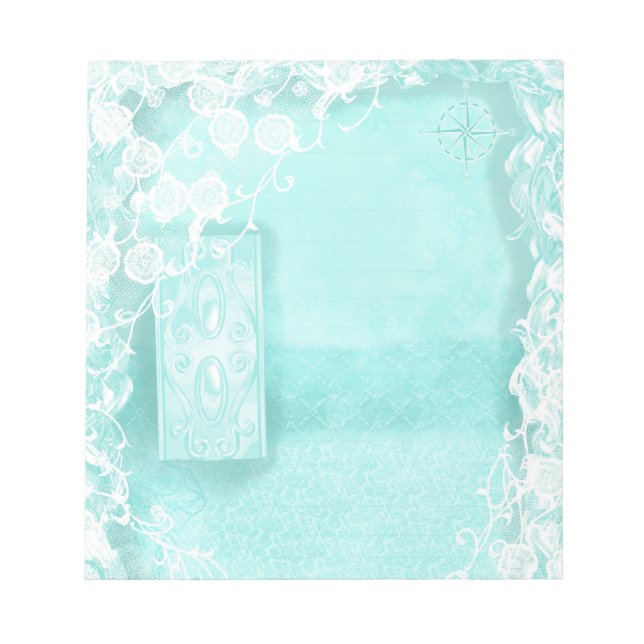 Aqua and Lace Junk Journal Notepad (Front)