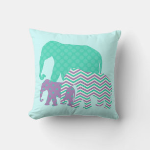 Aqua and Lavender Elephants Throw Pillow