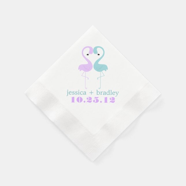 Aqua and Lavender Flamingos Beach Wedding Paper Napkins (Corner)