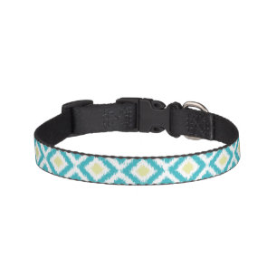 Aqua and Lemon Ikat Diamonds Pattern Pet Collar