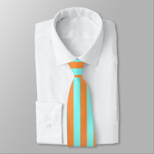 Aqua and Light Orange Stripes Summer Look Neck Tie