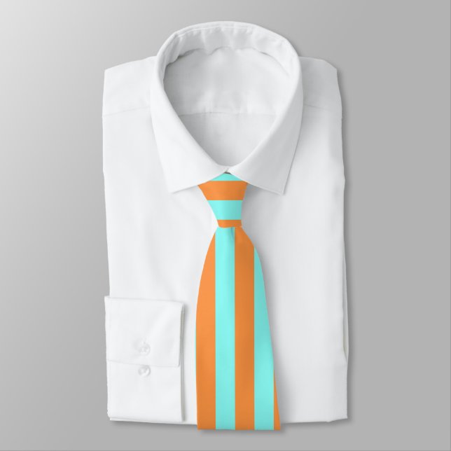Aqua and Light Orange Stripes Summer Look Neck Tie (Tied)