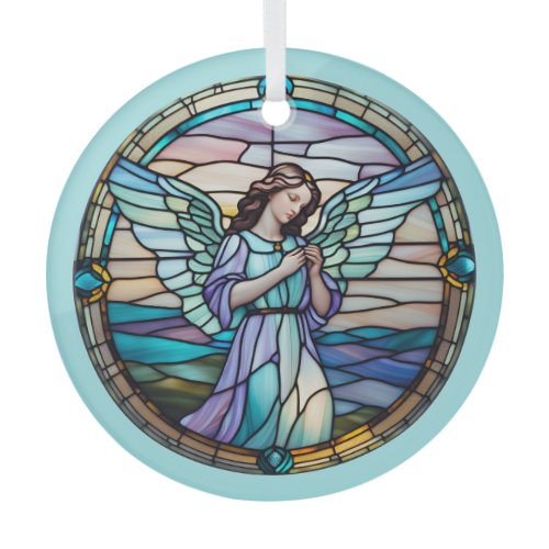 Aqua And Lilac Angel Stained  Glass Ornament