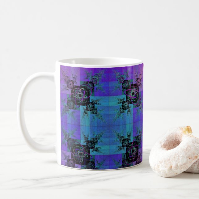 Aqua and Lilac Fractal Joy Coffee Mug (With Donut)