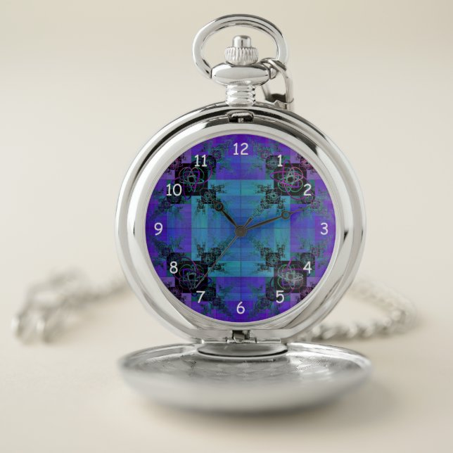 Aqua and Lilac Fractal Joy Pocket Watch (Inside)