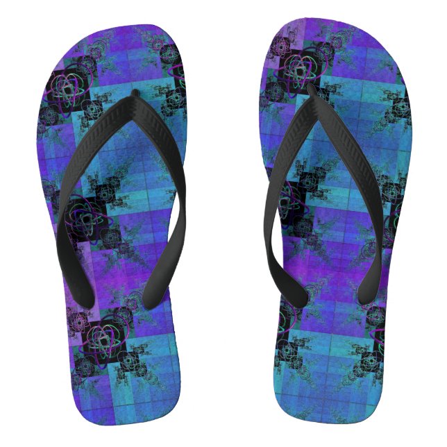 Aqua and Lilac Fractal Joy Thongs Flip Flops (Footbed)
