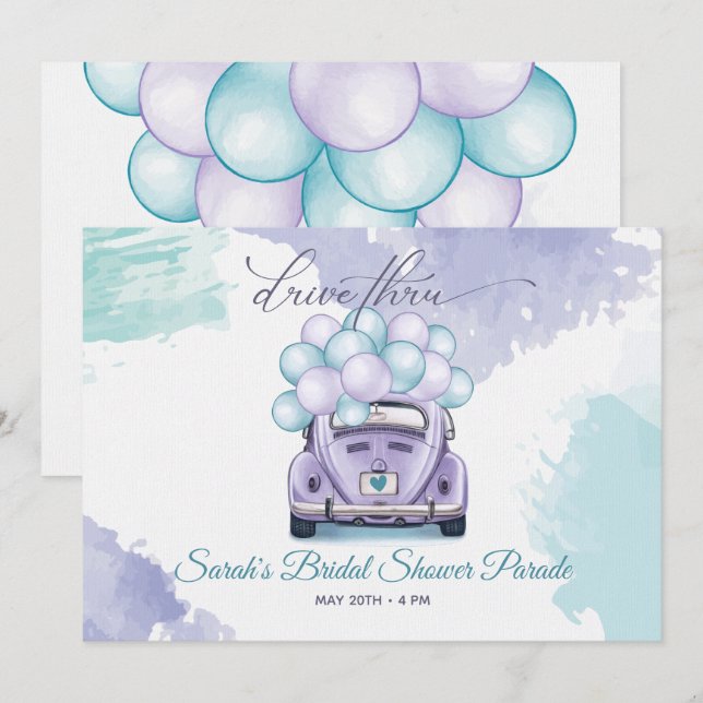 Aqua and Lilac Surprise Drive Thru Bridal Shower Invitation (Front/Back)