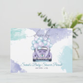 Aqua and Lilac Surprise DriveBy Baby Shower Invitation (Standing Front)