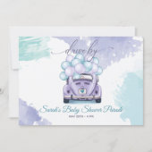 Aqua and Lilac Surprise DriveBy Baby Shower Invitation (Front)