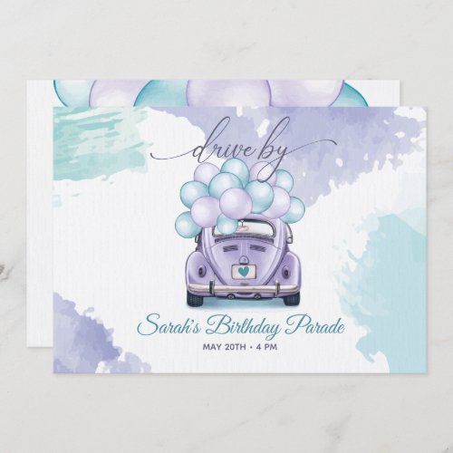 Aqua and Lilac Surprise DriveBy Birthday Invitation