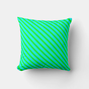 Aqua and Lime Colored Stripes Throw Pillow