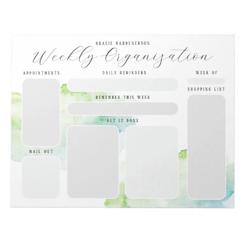 Aqua and Lime Custom Weekly Organization Notepad