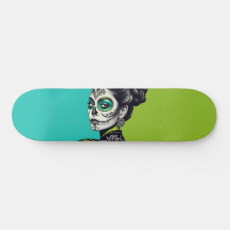 Aqua and Lime Day of the Dead Woman Skateboard