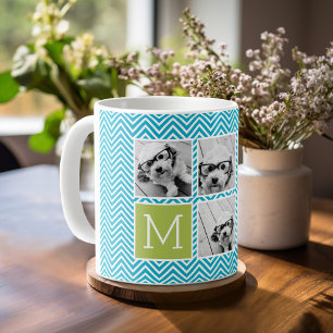 Aqua and Lime Instagram 5 Photo Collage Monogram Coffee Mug
