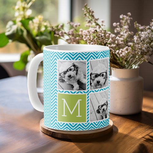 Aqua and Lime Instagram 5 Photo Collage Monogram Coffee Mug