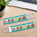Aqua and Lime Instagram 5 Photo Collage Monogram Wrist Keychain<br><div class="desc">Green and Blue Chevron Pattern - Use five square photos to create a unique and personal gift. Or you can keep the hipster puppy and make a trendy keepsake. If you need to adjust the pictures,  click on the customize tool to make changes.</div>