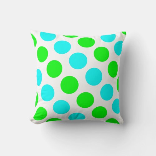 Aqua and Lime Polka Dots White Throw Pillow