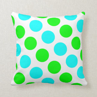 Aqua and Lime Polka Dots White Throw Pillow