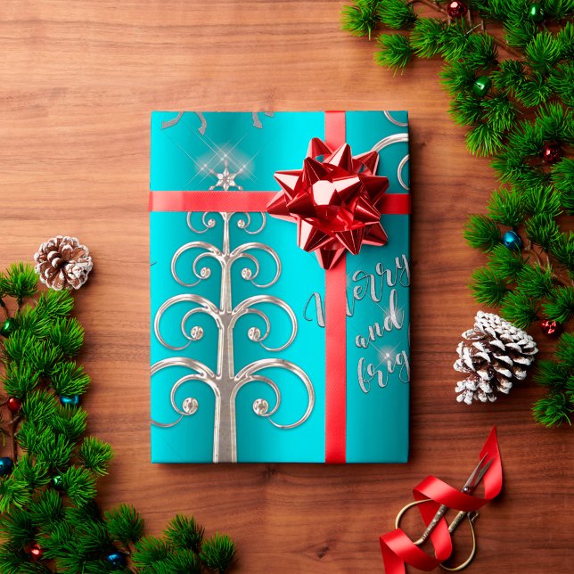 Aqua and Metallic Silver Christmas Wrapping Paper (Creator Uploaded)