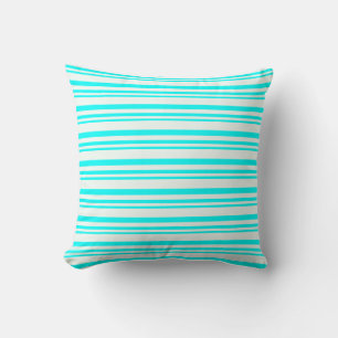 Aqua and Mint Cream Lined/Striped Pattern Pillow