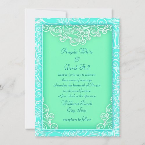 Aqua and Mint Waves Green Beach Wedding Custom Invite