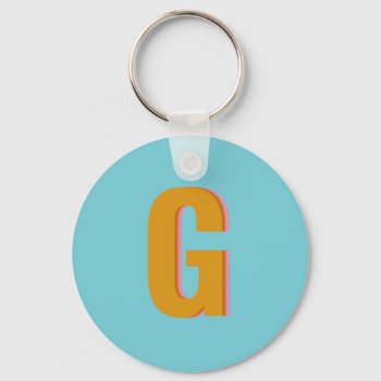 Aqua And Mustard Retro Typography Monogram Initial Keychain by JuneJournal at Zazzle