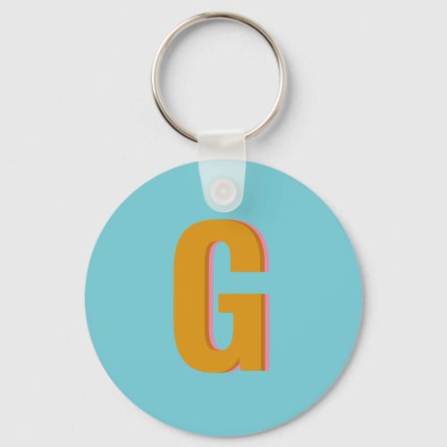 Aqua and Mustard Retro Typography Monogram Initial Keychain