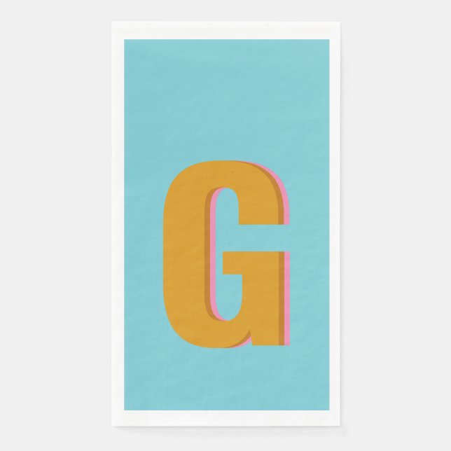 Aqua and Mustard Retro Typography Monogram Initial Paper Guest Towels (Front)