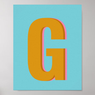 Aqua and Mustard Retro Typography Monogram Initial Poster