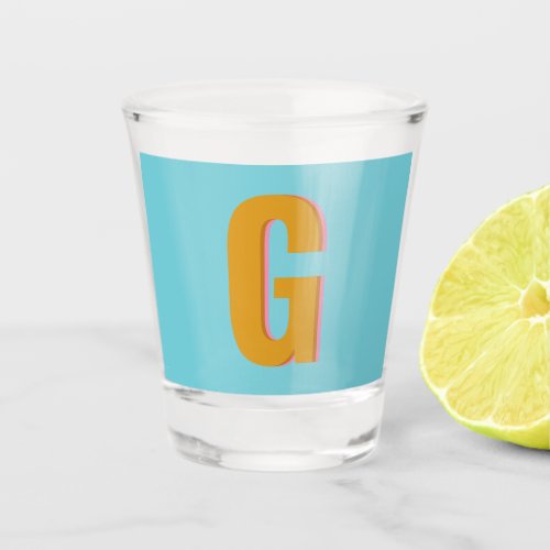 Aqua and Mustard Retro Typography Monogram Initial Shot Glass