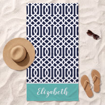 Aqua and Navy Blue Trellis Monogrammed
