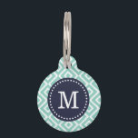 Aqua and Navy Ikat Diamonds Monogram Pet ID Tag<br><div class="desc">Cute girly preppy zigzag ikat diamond pattern personalized with your pet's monogram name or initial in a chic dotted frame. Back features coordinating colors and space to add your pet's name and emergency contact info. Click Customize It to change fonts and colors or add your own photos and text for...</div>