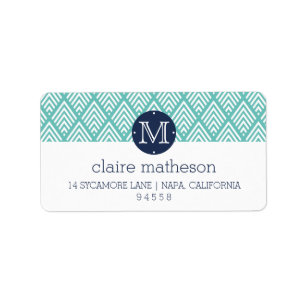 Aqua and Navy Preppy Diamond Chevron Monogram Label
