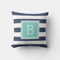 Navy Striped Monogram Throw Pillow