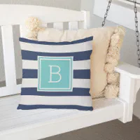 Navy Striped Monogram Throw Pillow