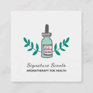 Aqua and Pink Aromatherapy Bottle Logo Square Business Card