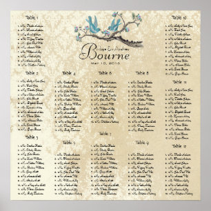 Aqua and Pink birds on branch seating chart